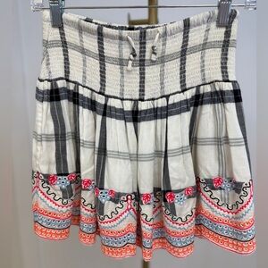 Hemant & Nandita Women's Plaid White Smocked Ruffled Mini Skirt- Size XS